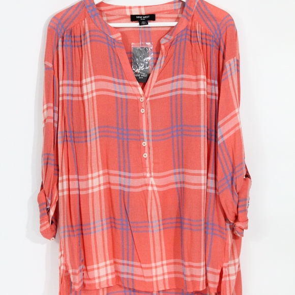 Nine West Plaid Shirt Women NEW Top Blouse - Picture 4 of 7
